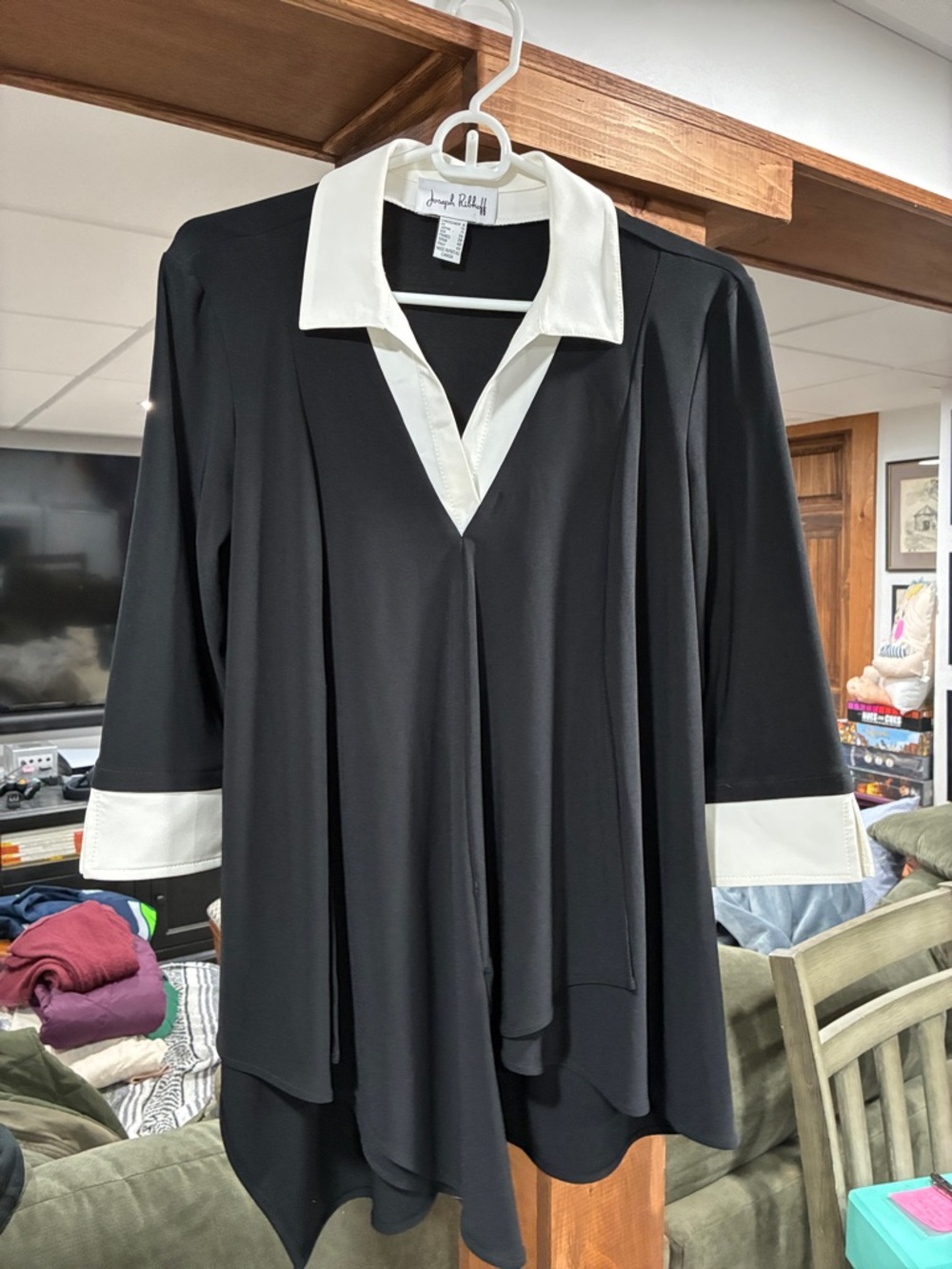 Joseph Ribkoff Black Tunic with White Collar & Cuffs